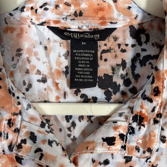 Shirt Dress Medium Button Belt Tie Abstract Southern Career Church Animal Artsy - Picture 5 of 10